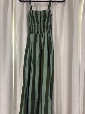 Green Striped Maxi Dress with Smocked Bodice